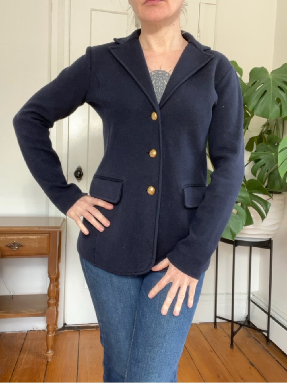 Lauren Ralph Lauren Knit Blazer Jacket Navy Tailored Preppy Classic S